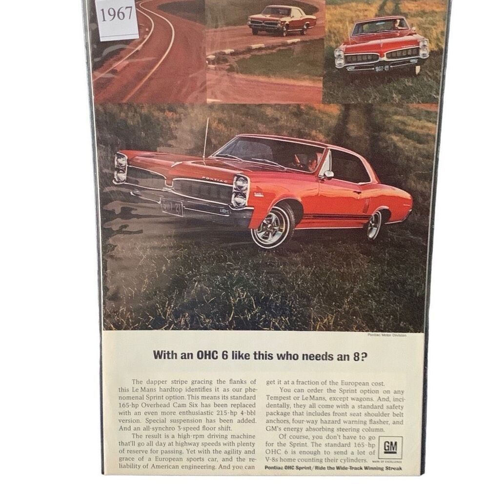 Vintage 1967 Pontiac LeMans Hardtop Overhead Cam 6 Ad Advertisement